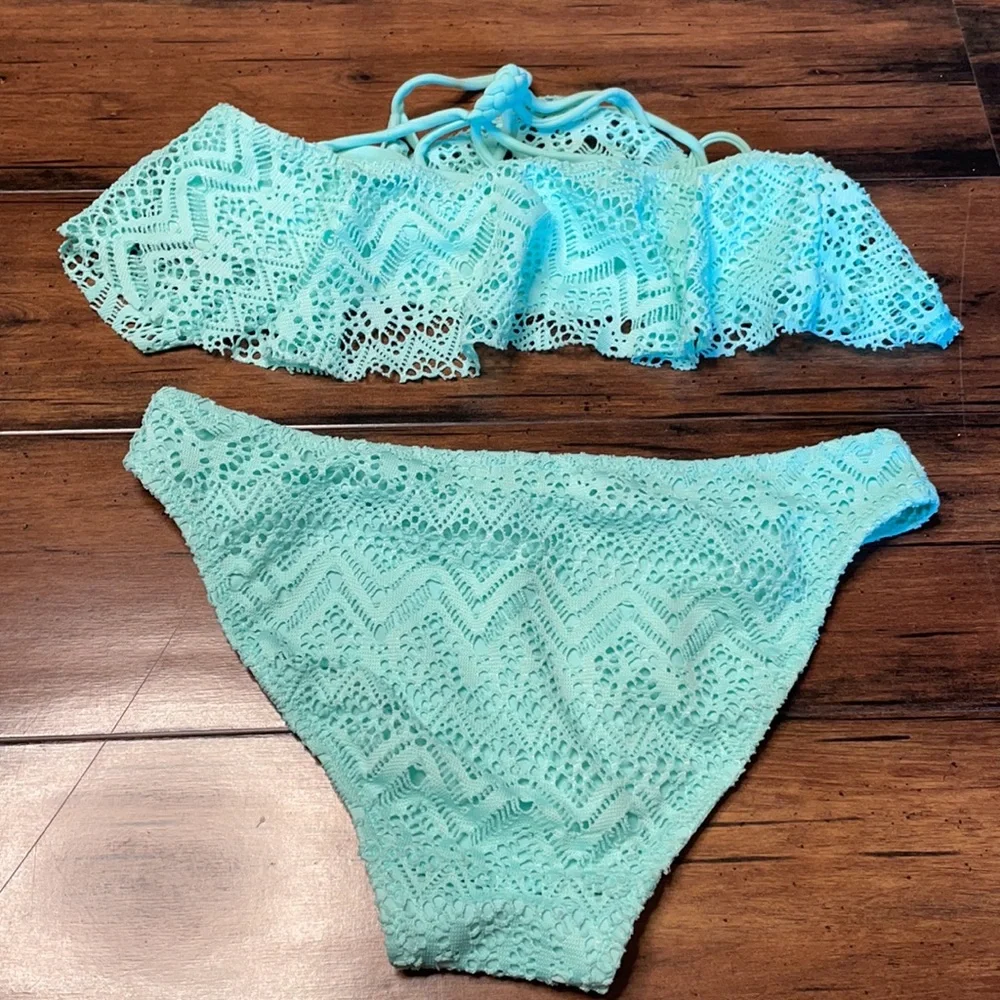 H&M teal bikini size 8-10y crochet style boho‎